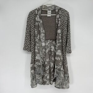 Fleur de Lis Womens Gray Mixed Media Floral Lace Open Front Cardigan Size M